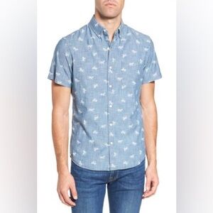 Bonobos Slim Fit Embroidered Zebras Chambray Sport Shirt Blue Large Short-Sleeve